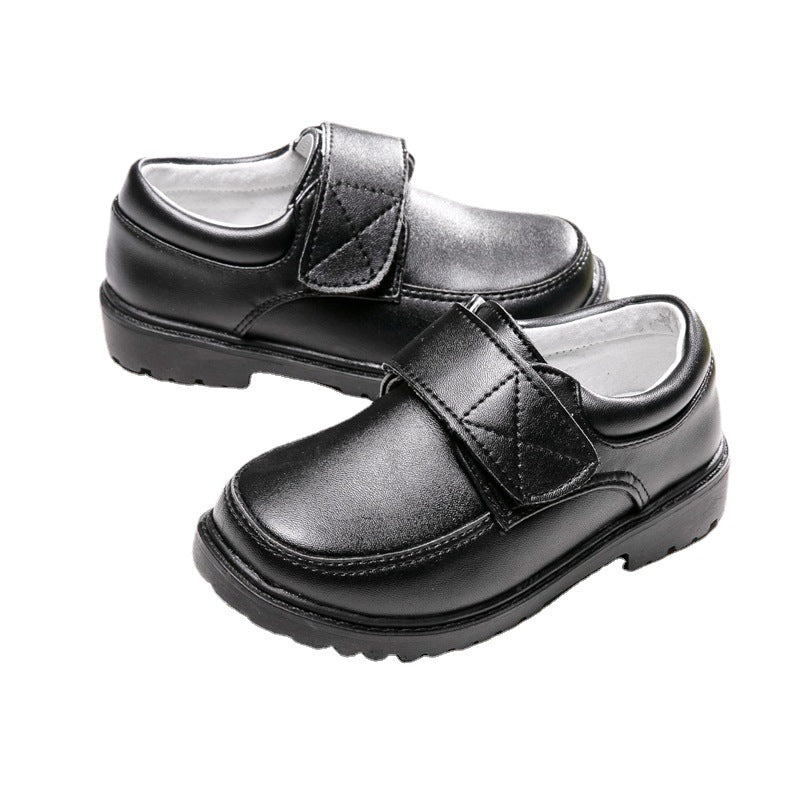 Black Student Velcro British Leather Footwear Boys - ROMART GLOBAL LTD