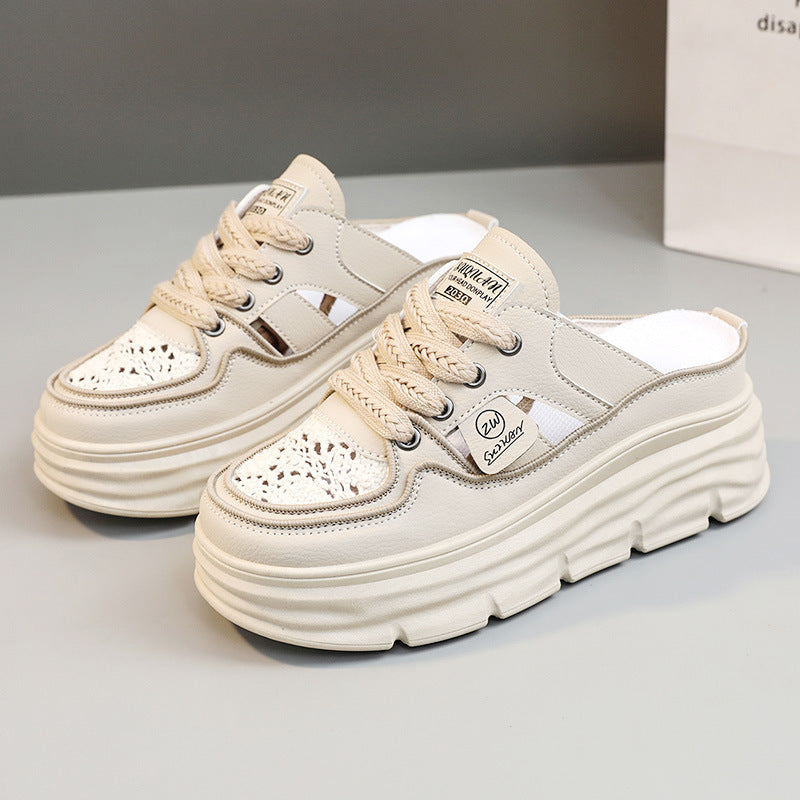 Summer Hollow-out Platform Plus Size Height Increasing Insole Woven Casual Shoes
