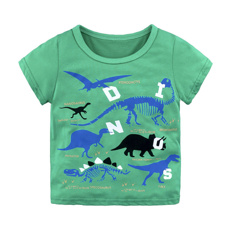 Kid's Round Neck Printed Short Sleeved Tee Shirt For Boys