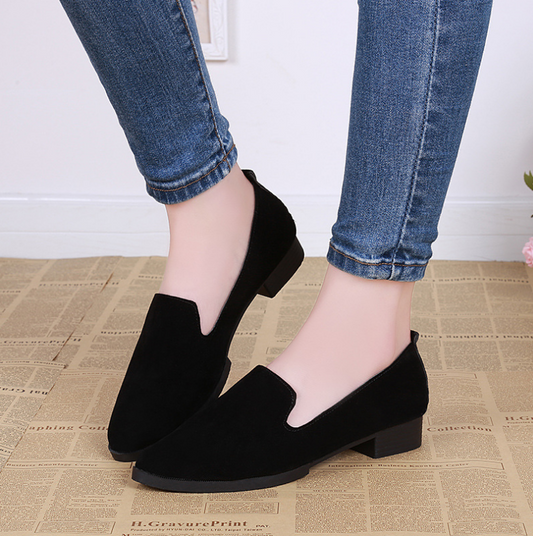 Suede round head single shoes low heel shallow mouth casual comfort Girls