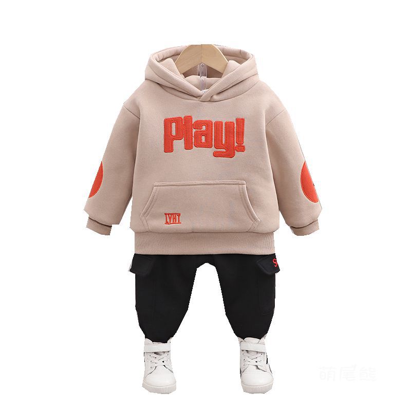 Kids Front Bold Print Two-Piece Hooded Long-Sleeved Sweater And Pants Boys - ROMART GLOBAL LTD