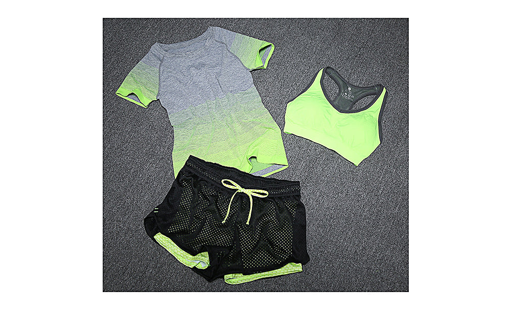 3-Piece Short-sleeved Yoga Sport Suit Bra Set Sportswear Women - ROMART GLOBAL LTD