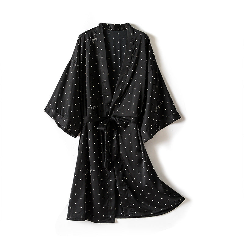 Print Dot Lady Nightwear Satin 4PCS Pyjamas Set For Women - ROMART GLOBAL LTD