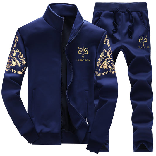 New Casual Brand Tracksuit Zipper 2 Piece Vest Sets Slim Fit Sportswear Fashion Men Autumn Spring Printed Jacket Pants - ROMART GLOBAL LTD