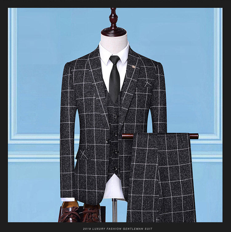 Checkered Fitted Three-Piece Professional Formal Suits Men - ROMART GLOBAL LTD