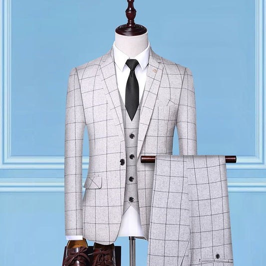 Checkered Fitted Three-Piece Professional Formal Suits Men - ROMART GLOBAL LTD