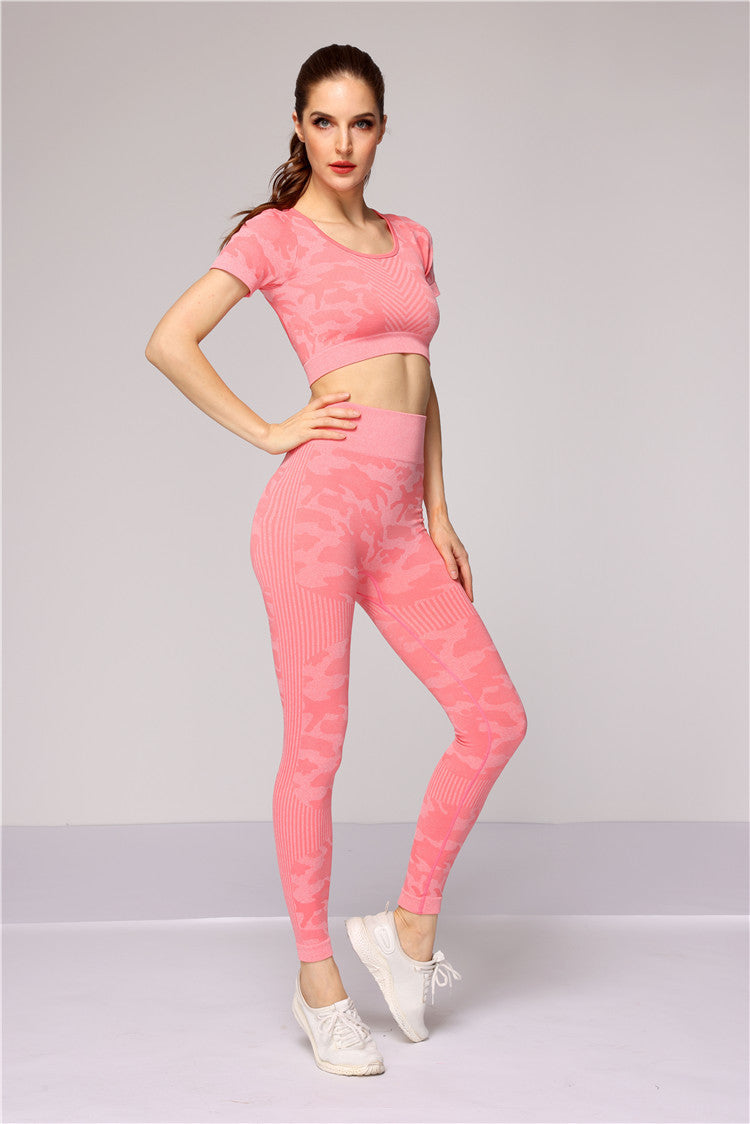 Crop Top High Waist Seamless Sport Suit Fitness Yoga Set Workout Clothes Gym Short Sleeve Sportswear Women - ROMART GLOBAL LTD