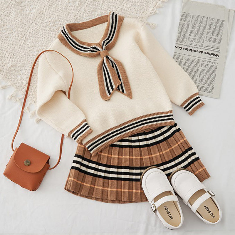 Autumn New Arrival Girls Knitted 2 Pieces Suit