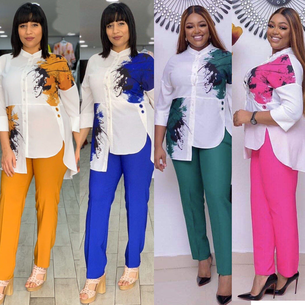 New African Fashion Print Shirt and Pants Set Suit Women - ROMART GLOBAL LTD