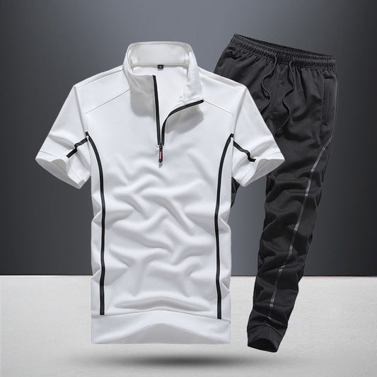 Sportswear Men Spring And Summer New Fashion Stand Collar Short Sleeve Casual Running Suit Men Thin Two Piece Suit - ROMART GLOBAL LTD
