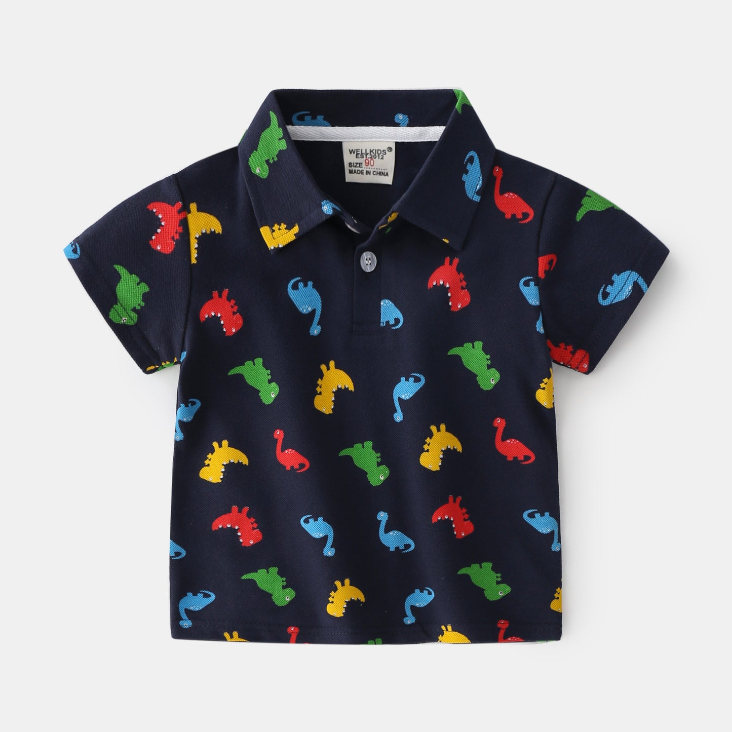 Dinosaur Cartoon Character Print Tee Short For Boys