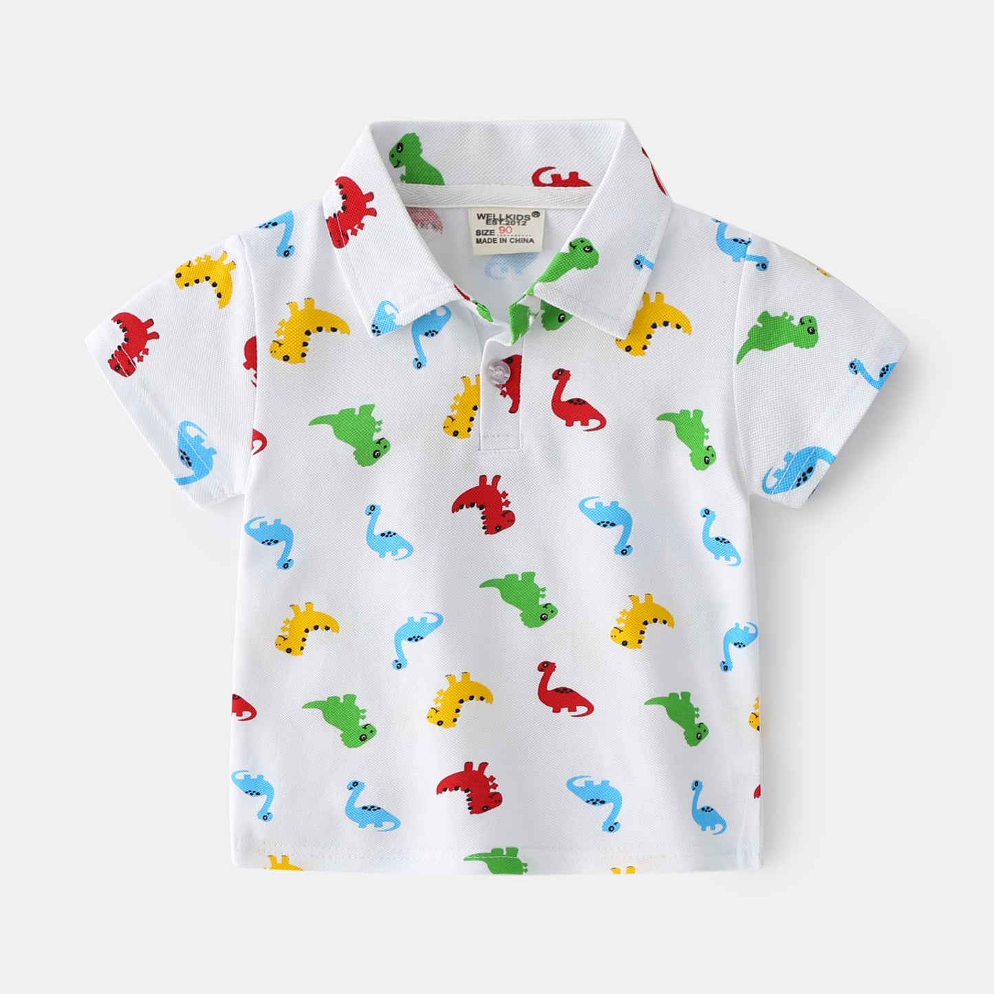 Dinosaur Cartoon Character Print Tee Short For Boys