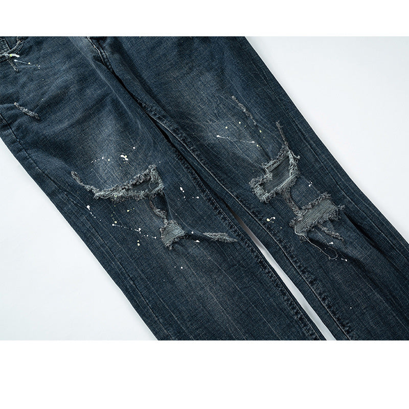 Slim Destruction Trousers For Men With Paint Splashing High Street Tide Couple Jeans - ROMART GLOBAL LTD