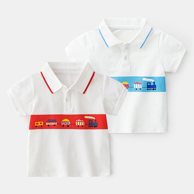 Cartoon Car Short Sleeve Polo Tee Shirt For Boys