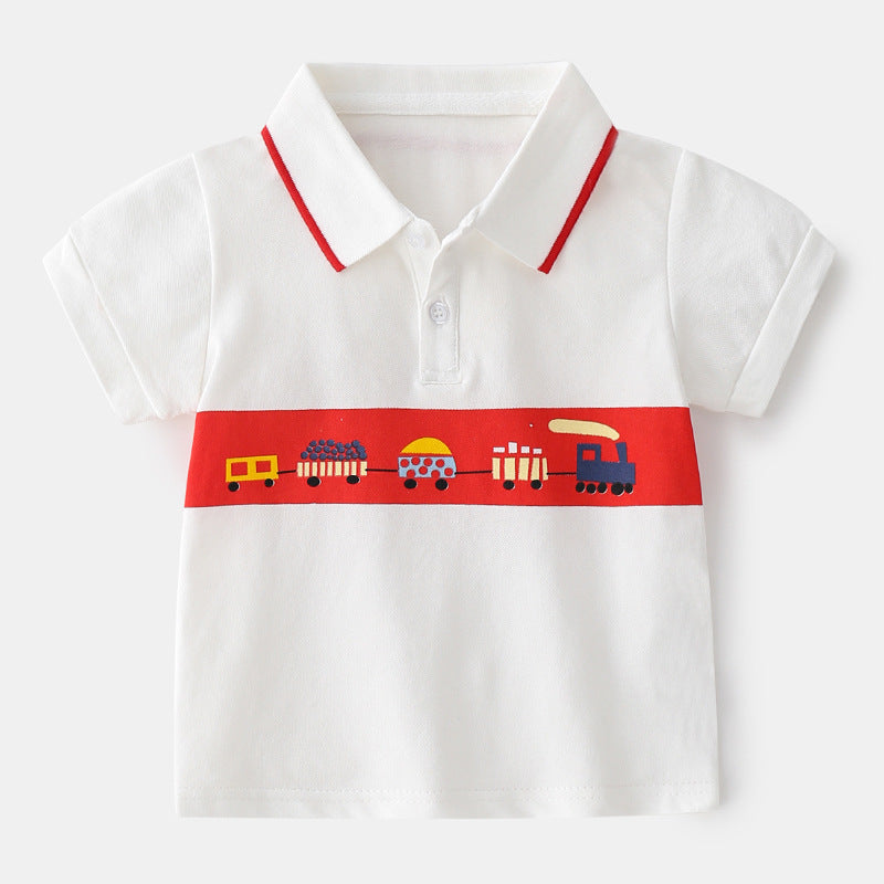 Cartoon Car Short Sleeve Polo Tee Shirt For Boys