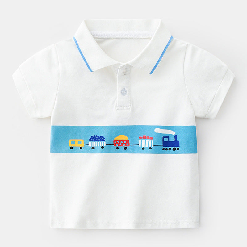 Cartoon Car Short Sleeve Polo Tee Shirt For Boys