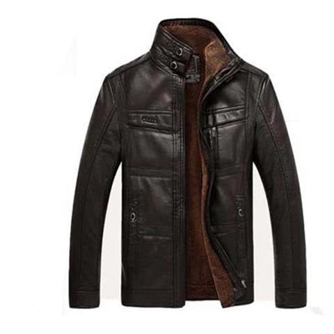 Oblique Zipper Slick Leather Winter Down Biker Coat Men - ROMART GLOBAL LTD