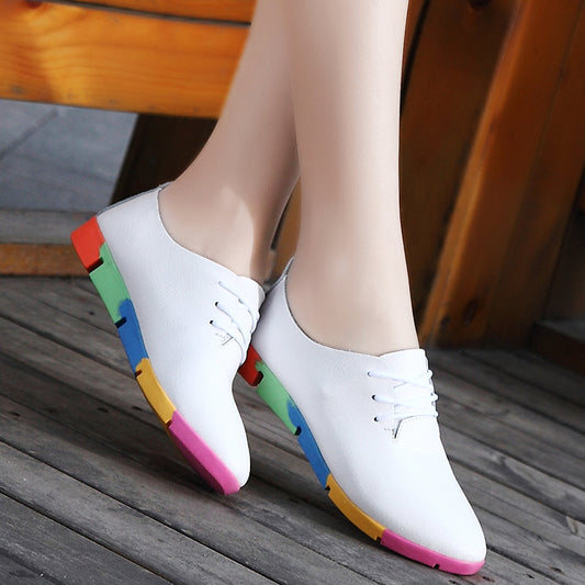 Casual Pointed Leather White Shoes For Women In Nursing - ROMART GLOBAL LTD