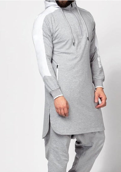 Men Colour Block Robe Muslim Zipper Pocket Sweatshirt Suit Men - ROMART GLOBAL LTD