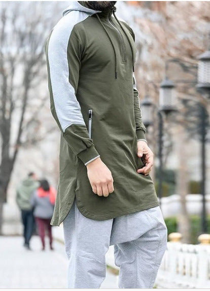 Men Colour Block Robe Muslim Zipper Pocket Sweatshirt Suit Men - ROMART GLOBAL LTD