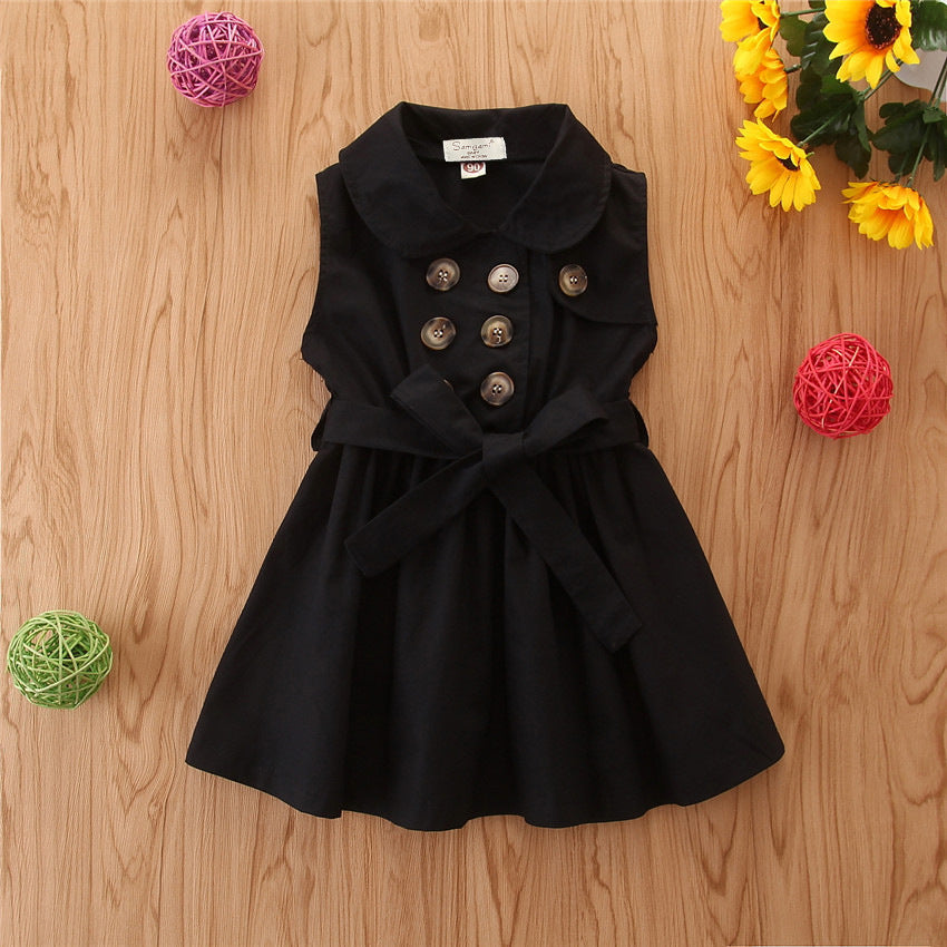Summer Toddler Casual Sleeveless Sash Button Party A-Line Dress For Girls