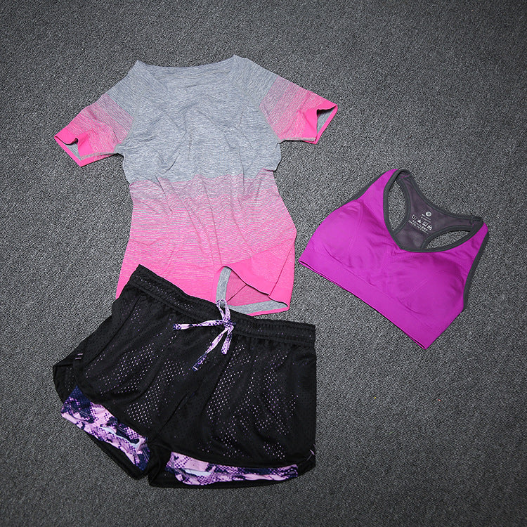 3-Piece Short-sleeved Yoga Sport Suit Bra Set Sportswear Women - ROMART GLOBAL LTD