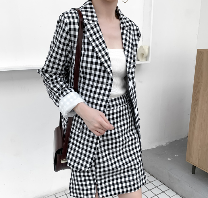 Chequered Jacket & Skirt Suit For Women - ROMART GLOBAL LTD