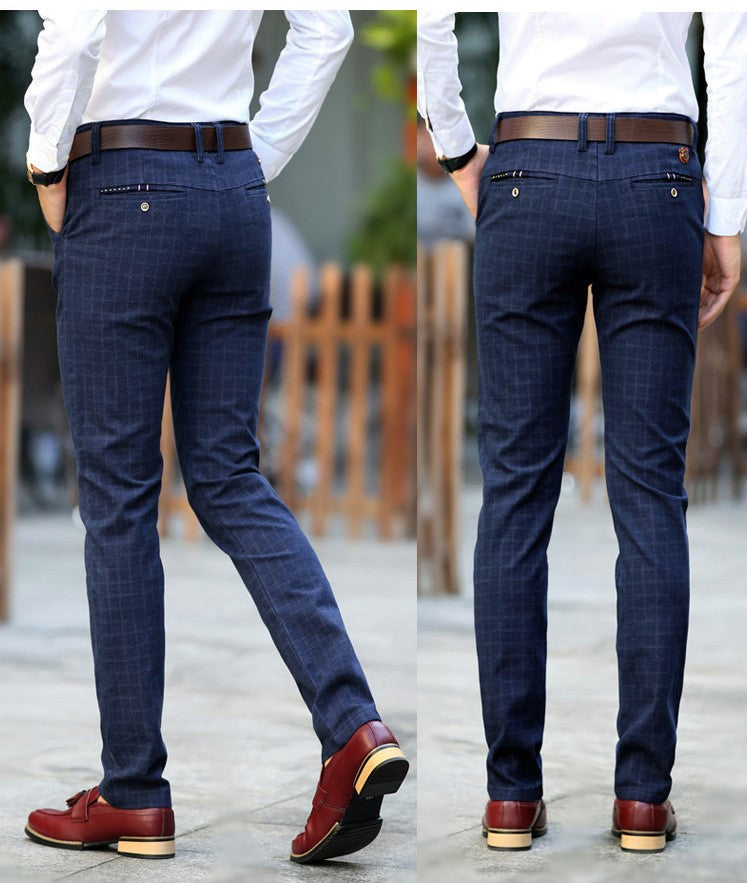 Plaid cotton and linen straight trousers for men - ROMART GLOBAL LTD
