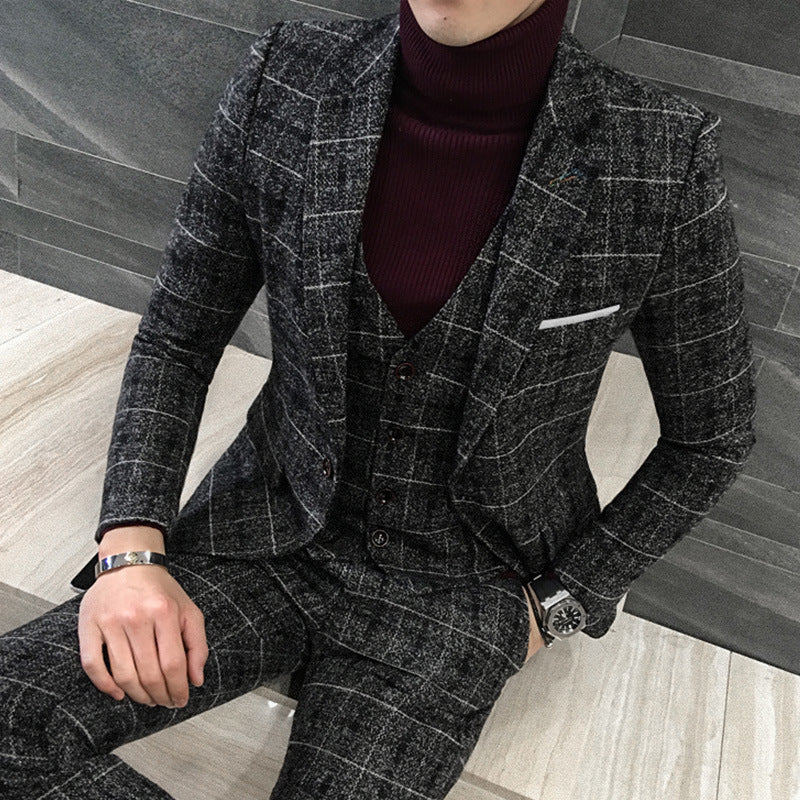 Thick Slim Fitted 3-Piece Plaid Suit Men - ROMART GLOBAL LTD