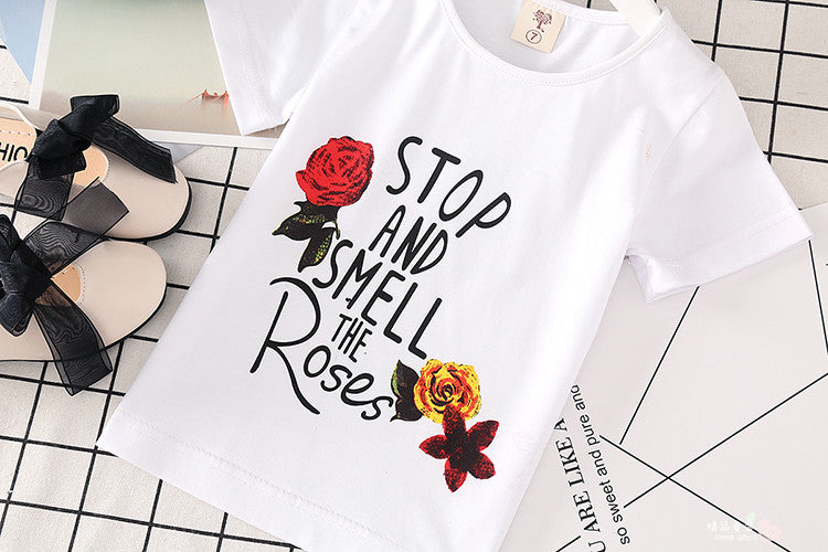 Kids 2pcs White T-shirt & Denim Skirt Suit Girls - ROMART GLOBAL LTD