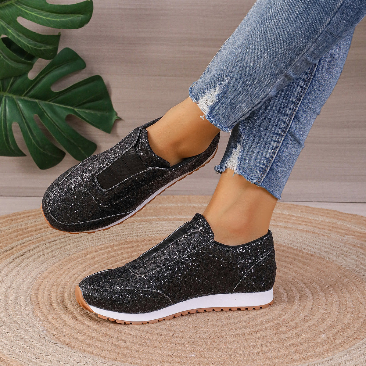 Gold Sliver Sequined Flats New Fashion Casual Round Toe Slip-on Shoes Women Outdoor Casual Walking Running Shoes - ROMART GLOBAL LTD
