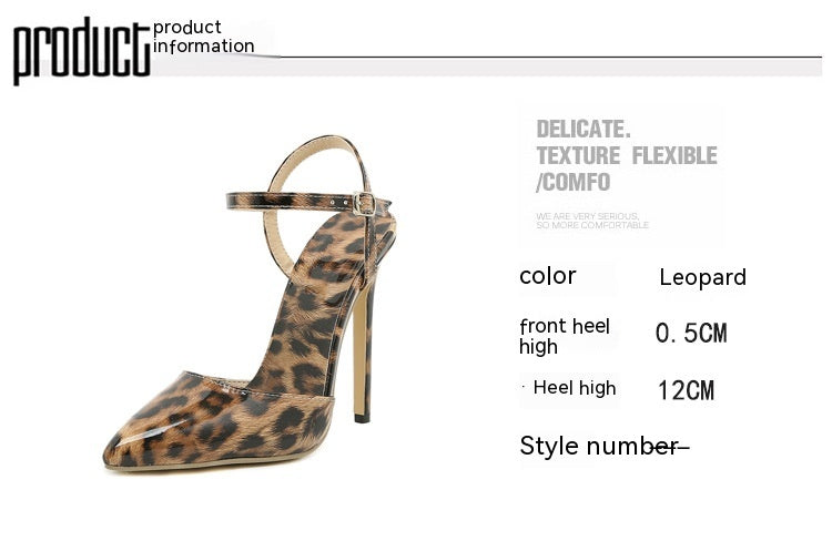 Stiletto Leopard Print Shallow Mouth European And American Plus Size Pointed Women's High Heels
