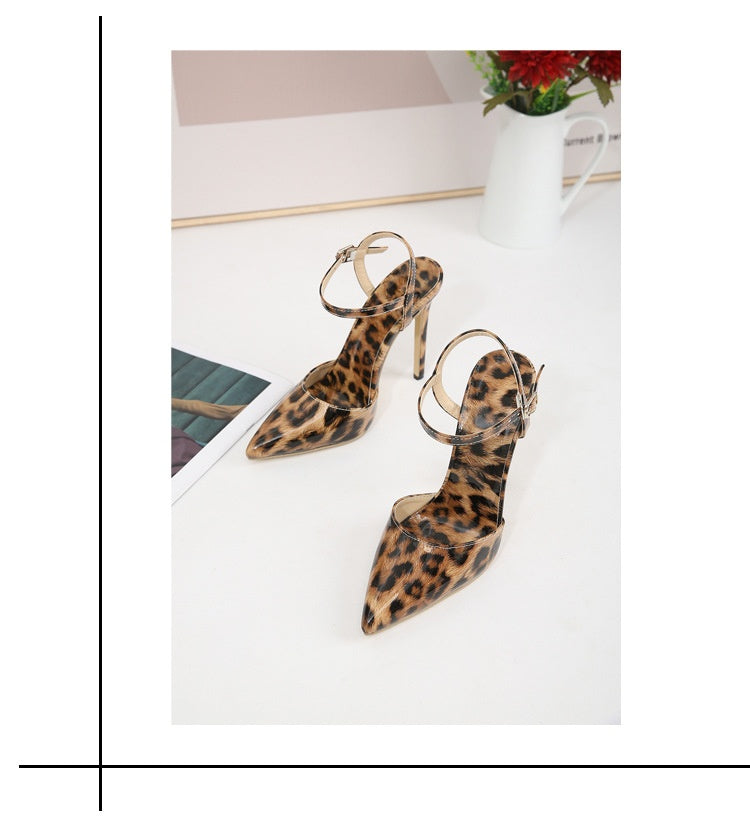 Stiletto Leopard Print Shallow Mouth European And American Plus Size Pointed Women's High Heels