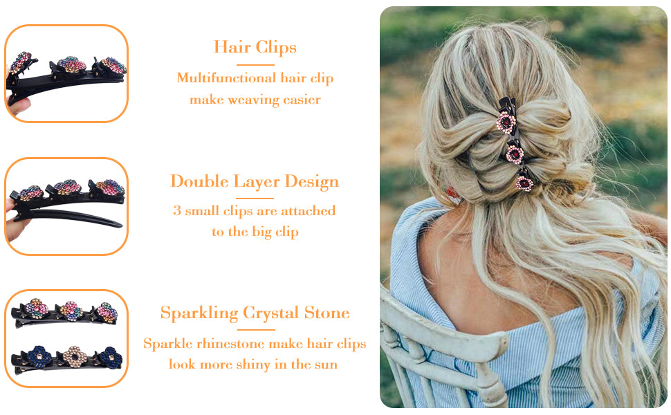 8PCS Sparkling Crystal Stone Braided Hair Clips Accessories Girls - ROMART GLOBAL LTD