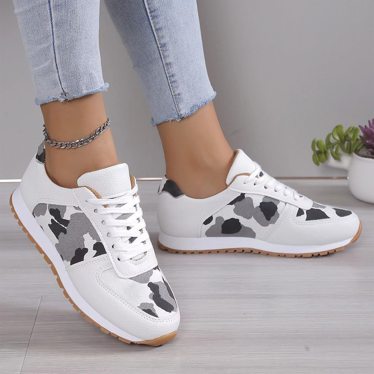 Fashoin Leopard Print Lace-up Sports Shoes For Women Sneakers Casual Running Walking Flat Shoes - ROMART GLOBAL LTD