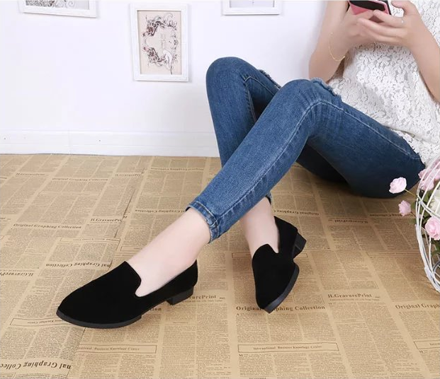 Suede round head single shoes low heel shallow mouth casual comfort Girls
