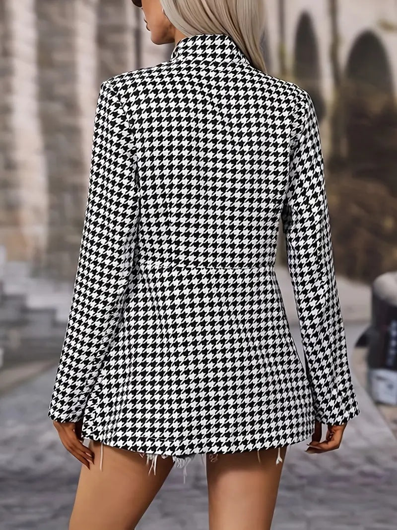 New Fashion Stand Collar Houndstooth Printed Coat - ROMART GLOBAL LTD