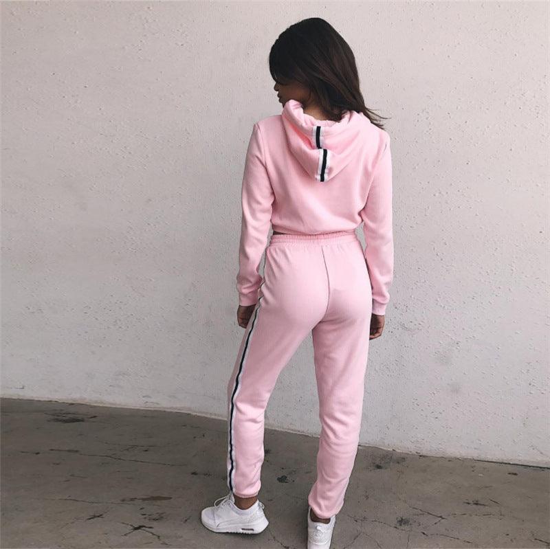 Women's Tracksuits 2 Piece Set Pink Crop Top And Pants Fashion Autumn Casual Lady Tumblr Long Sleeve Hoodies Pants Suit - ROMART GLOBAL LTD
