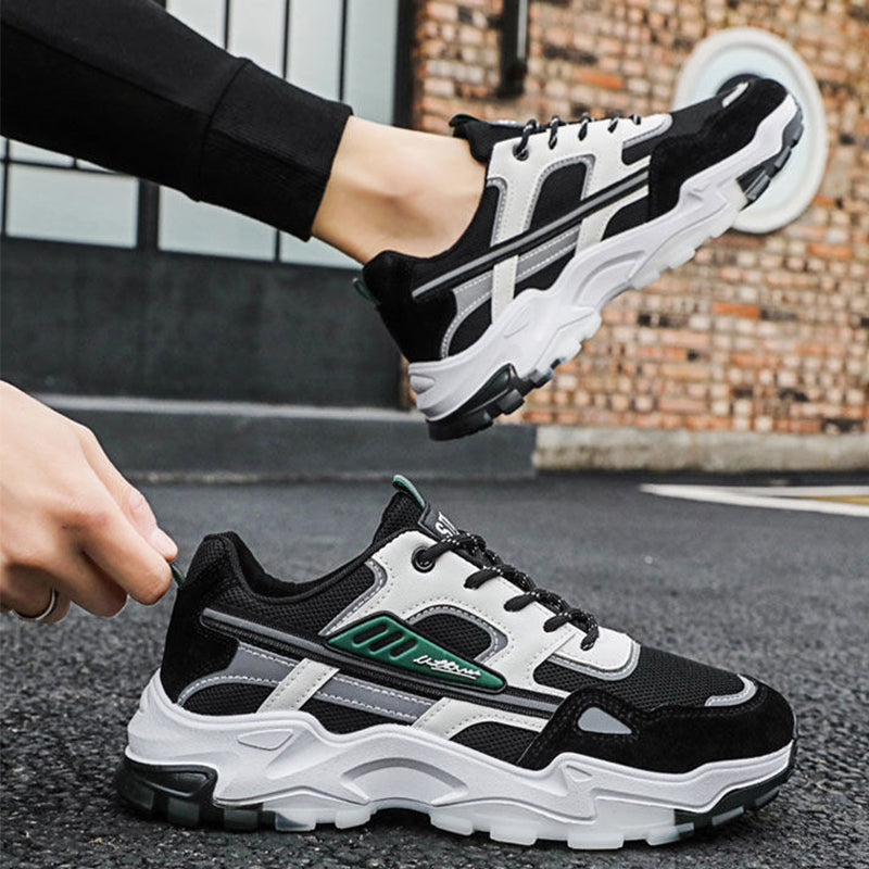 Black White Lace-up Sneakers Men Outdoor Breathable Csual Mesh Shoes Lightweight Running Sports Shoes - ROMART GLOBAL LTD