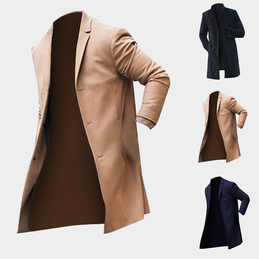 Fashion Trench Long Solid Slim Fit Outwear Hombre Coat Men - ROMART GLOBAL LTD