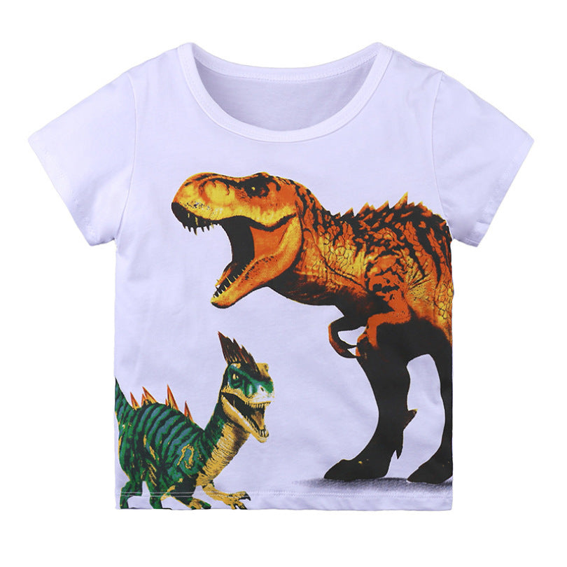 Kid's Round Neck Printed Short Sleeved Tee Shirt For Boys