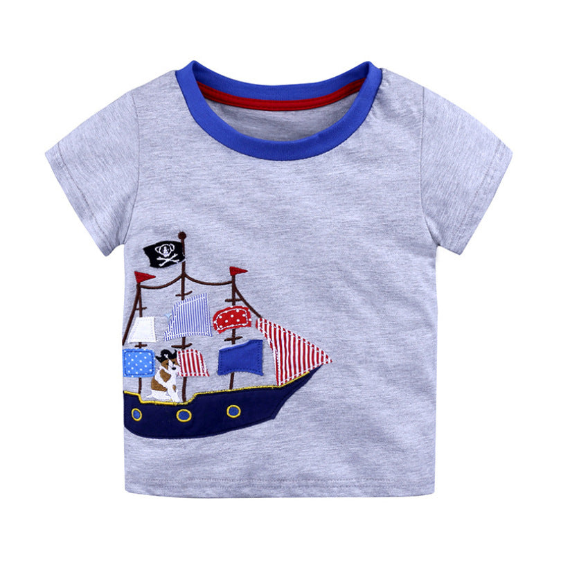 Kid's Round Neck Printed Short Sleeved Tee Shirt For Boys