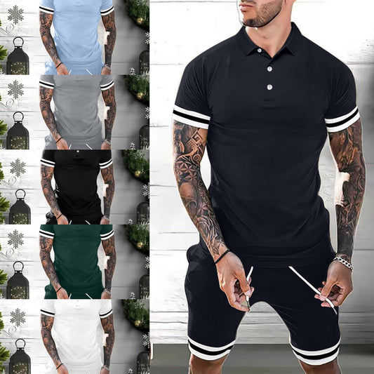 Mens Short Sets 2 Piece Outfits Polo Shirt Fashion Summer Tracksuits Casual Set Short Sleeve And Shorts Set For Men - ROMART GLOBAL LTD