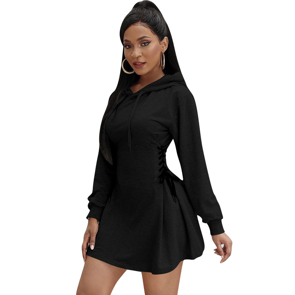 Women's Fashion Casual Hooded Tie Up Dress