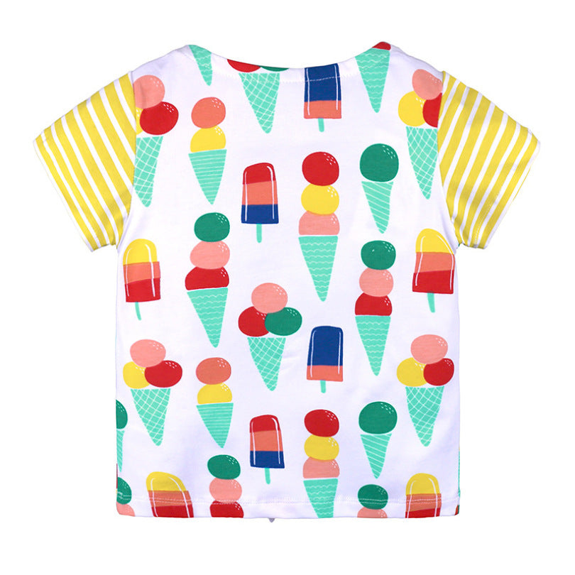 Kid's Round Neck Printed Short Sleeved Tee Shirt For Boys