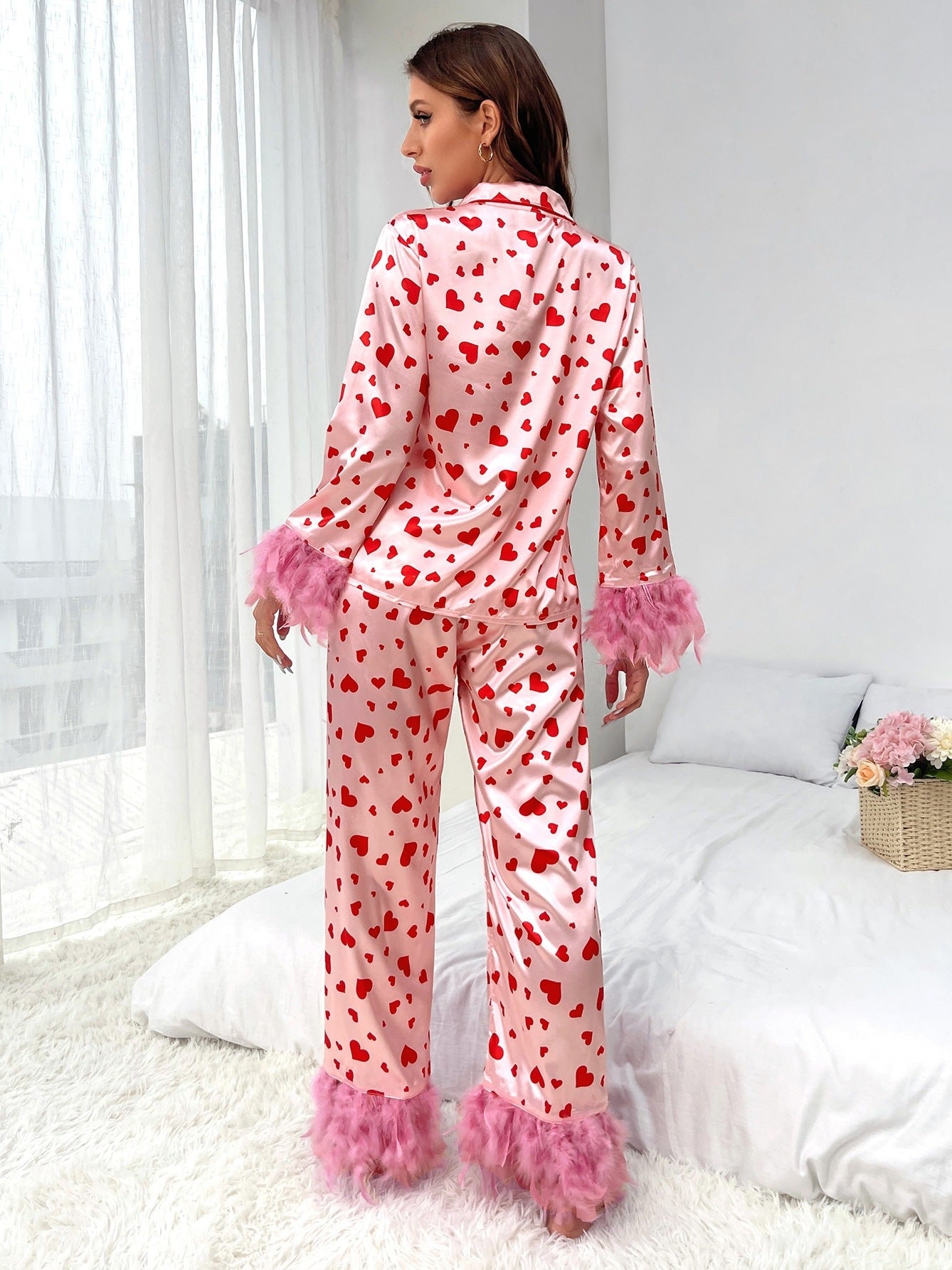 Women's Clothing Valentine's Day Sweet Loving Heart Printed Casual Suit Pajamas - ROMART GLOBAL LTD