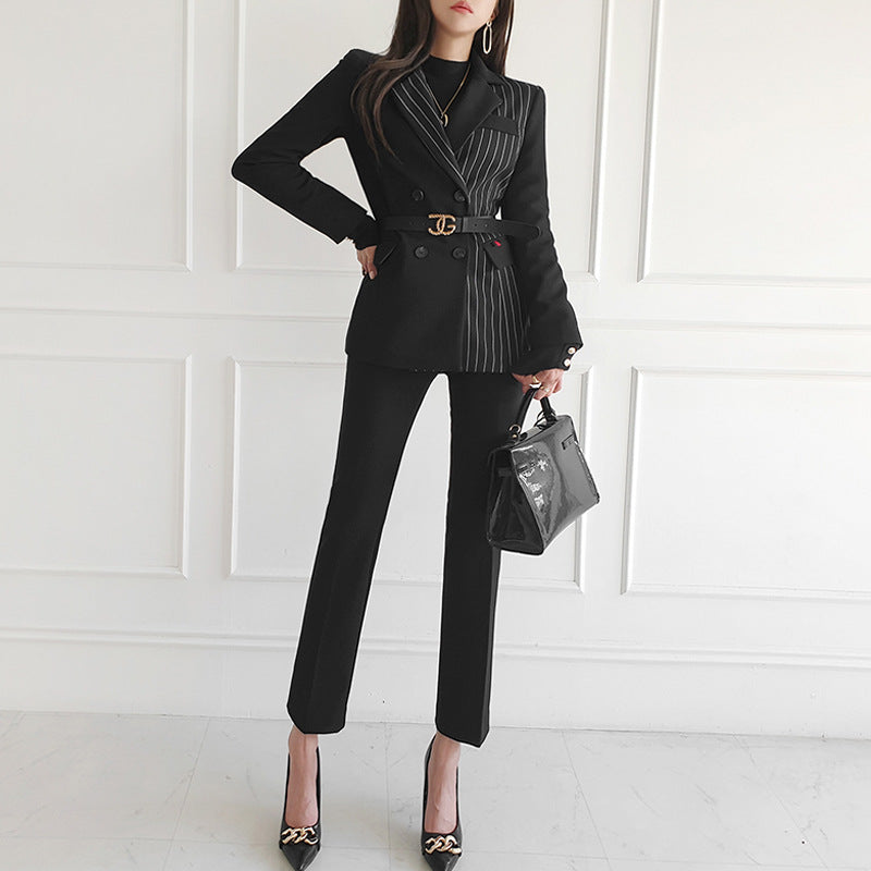 Confident Set New Striped Blazer Slim Fit Suit Women - ROMART GLOBAL LTD