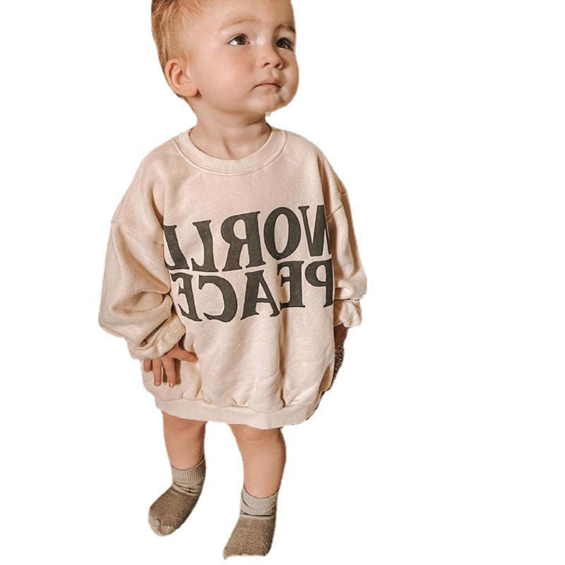 Kids Autumn New Pullover Casual World Peace Print Sweater Boys - ROMART GLOBAL LTD
