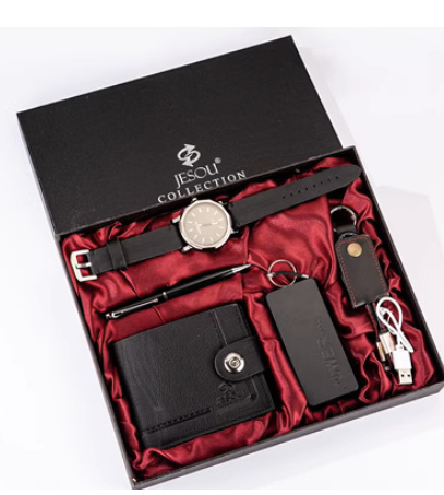 Boutique Gift Set Wallet Power Bank Keychain Large Dial Quartz Watch Jewellery & Accessories Men - ROMART GLOBAL LTD