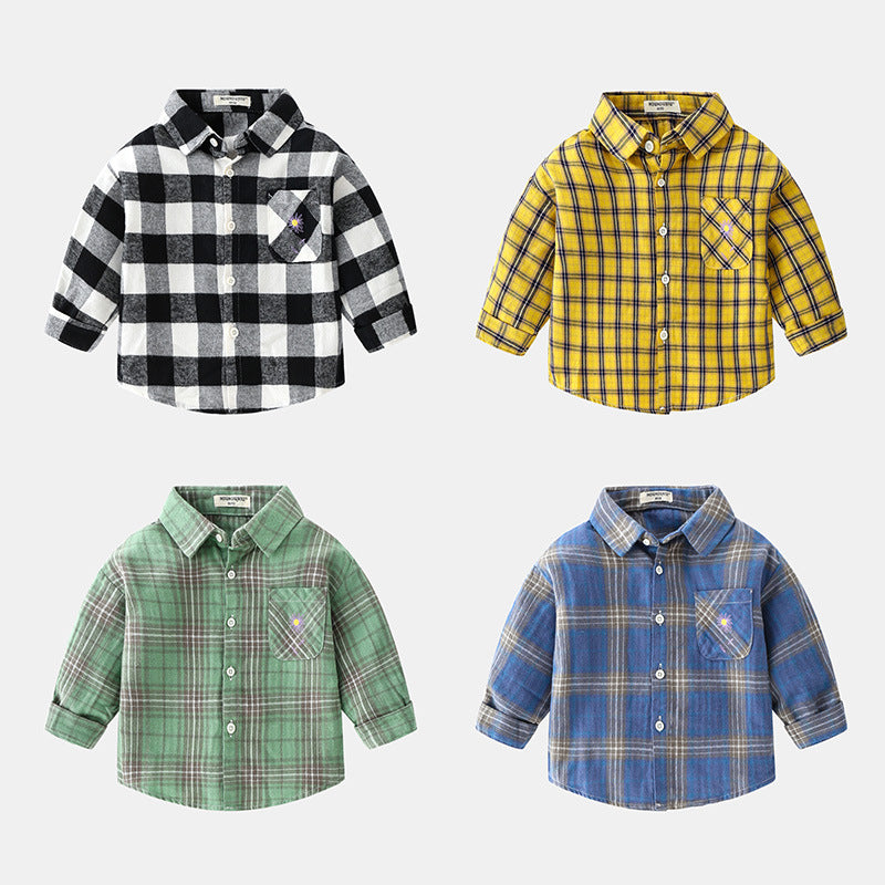 New Plaid Long Sleeve Shirt For Boys